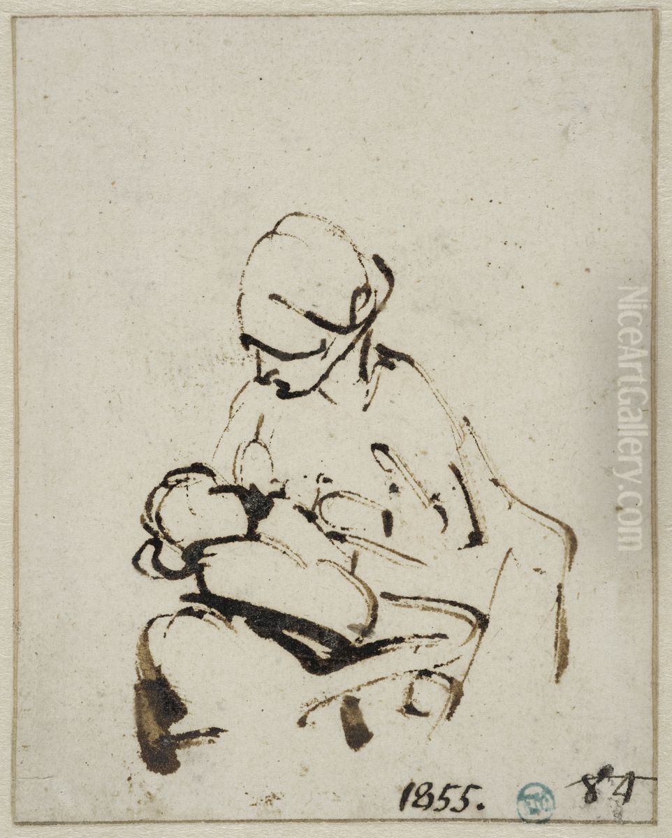 Kvinna ammar ett barn Oil Painting by Rembrandt