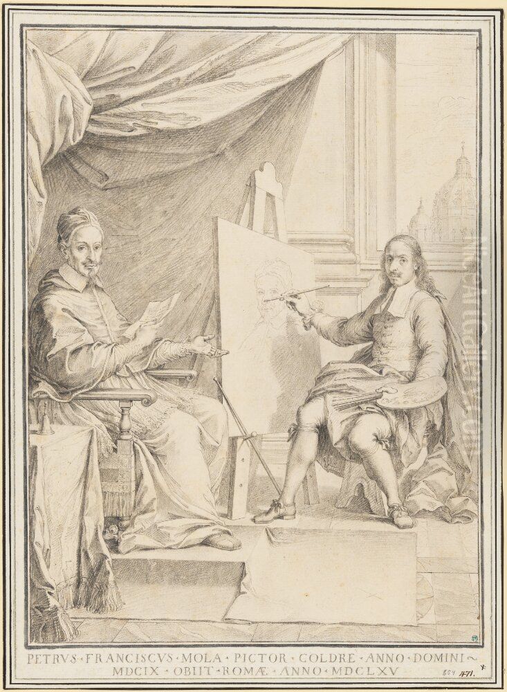 Portrait af Pietro Francesco Mola malande pafvens bild Oil Painting by Agostino Masucci