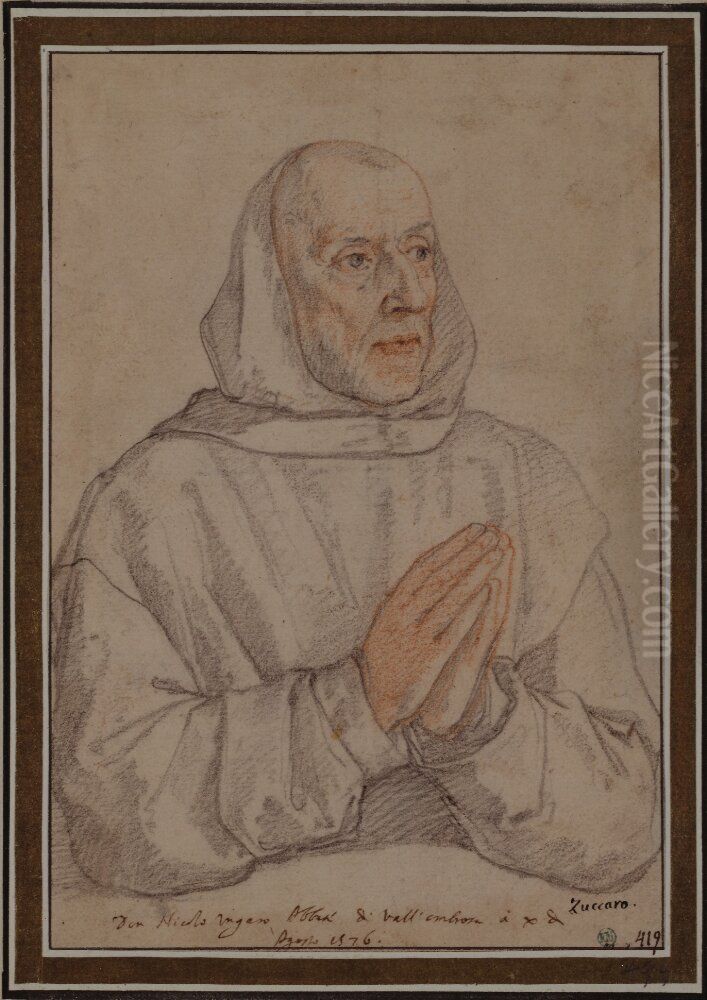 Portrait of Niccolo Ungaro, Abbot of Valombrosa, hooded and clean-shaven Oil Painting by Federico Zuccari