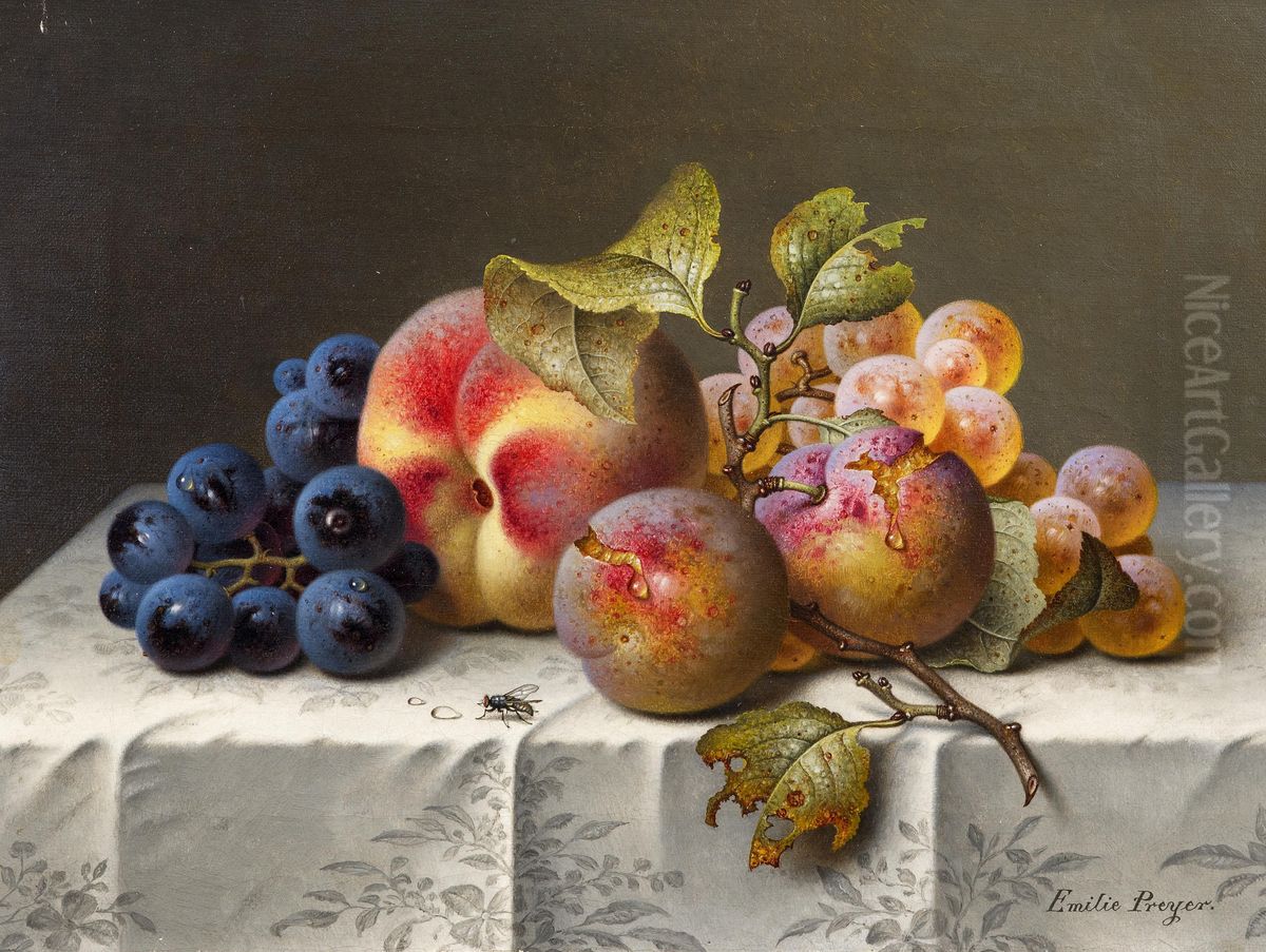 Still life with grapes and peaches Oil Painting by Emilie Preyer