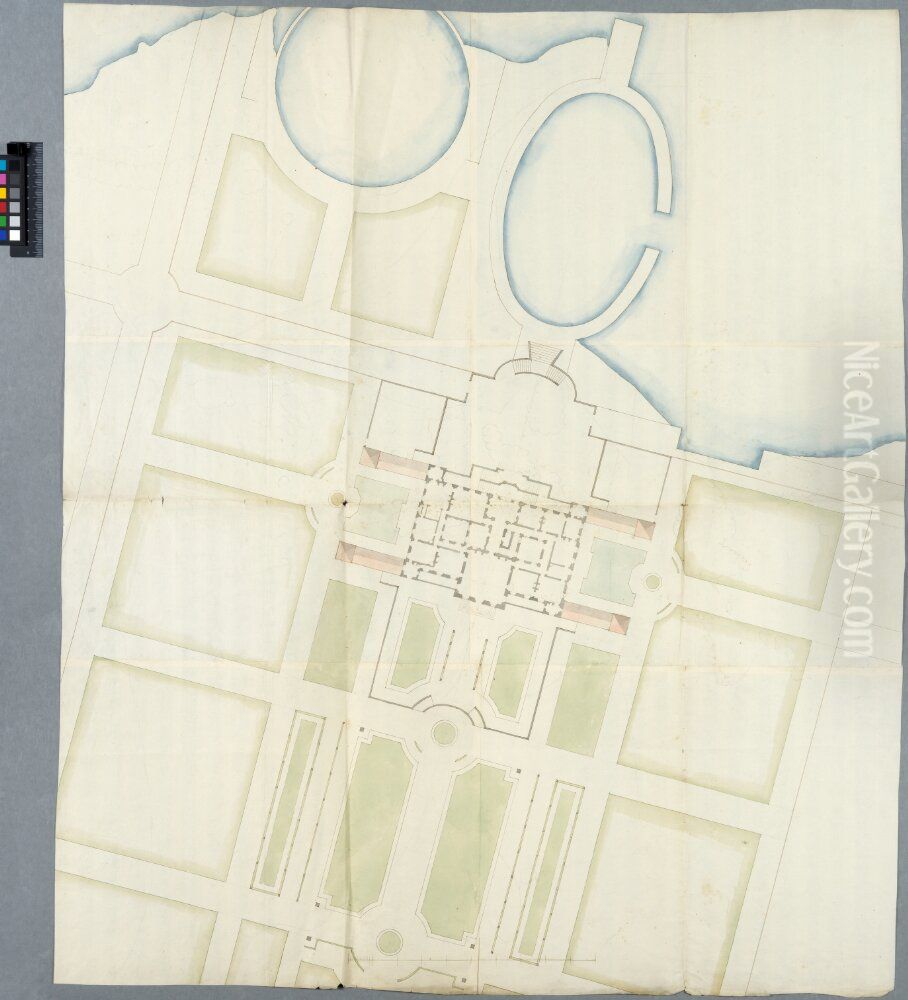 Palace with Gardens and Basins, Malsaker? Overall plan Oil Painting by Nicodemus Tessin the Elder