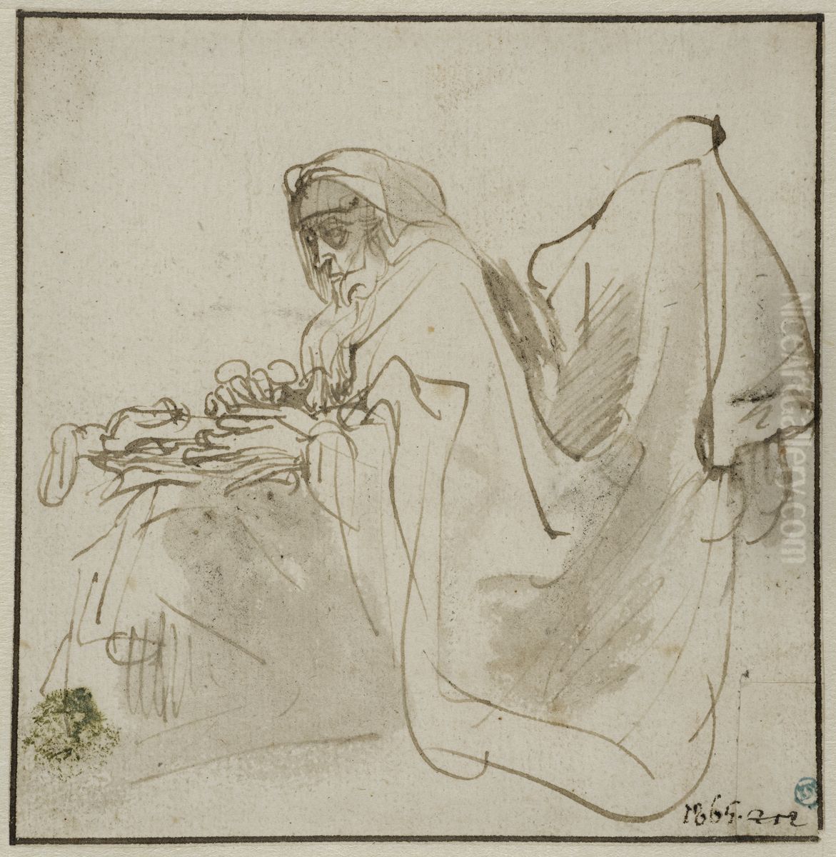 Gammal rabbin med Torarullarna Oil Painting by Rembrandt