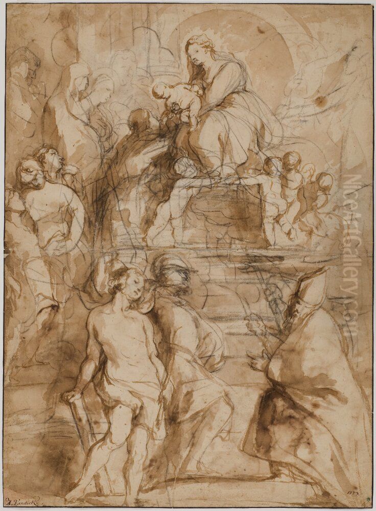 La Vierge adoree par des Saints Oil Painting by (studio of) Rubens, Peter Paul