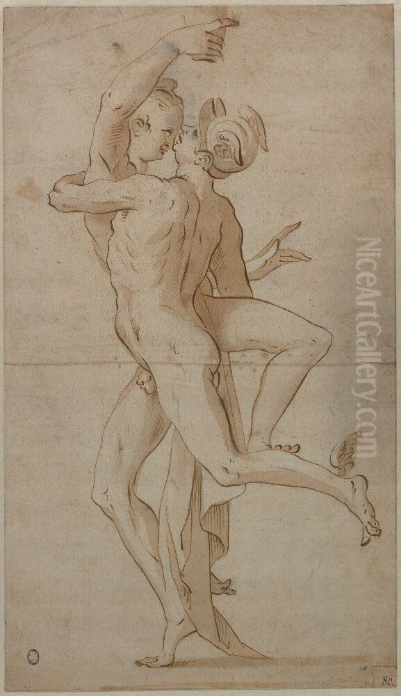 Hermes och Psyke Oil Painting by Adriaen de Vries