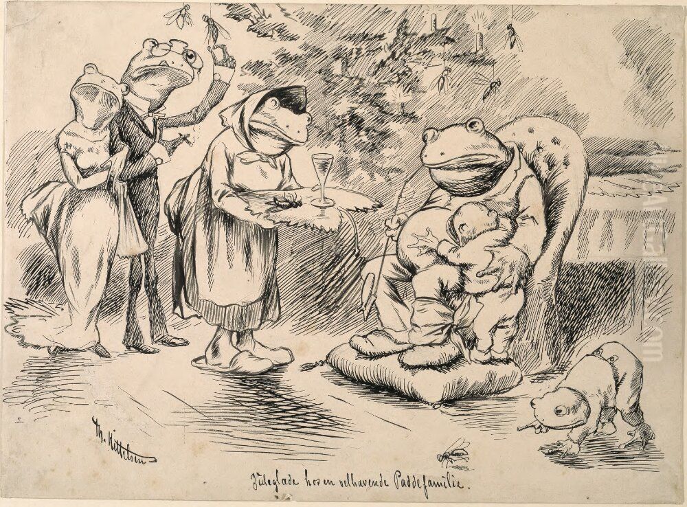 Julglaede hos en velhavede paddefamilie Oil Painting by Theodor Kittelsen