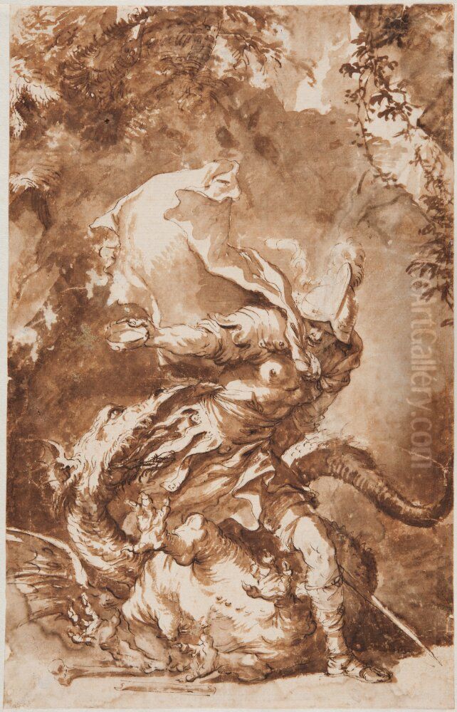 Jason Bewitching the Dragon Oil Painting by Salvator Rosa