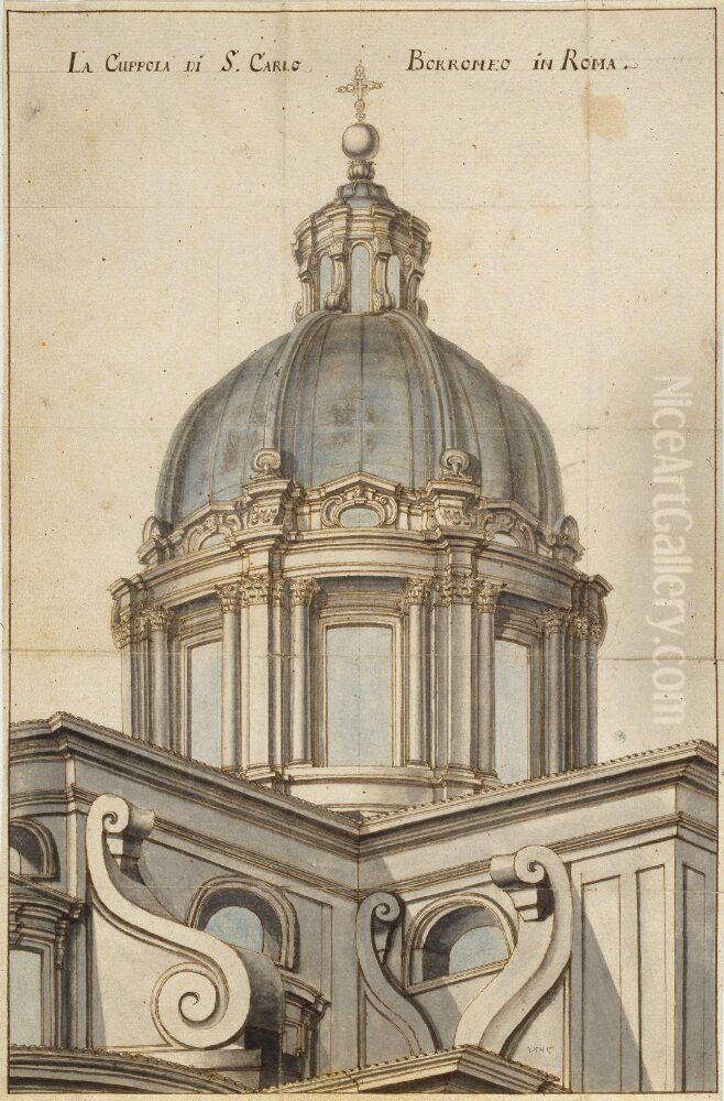 View of the Dome of S. Carlo al Corso, Rome Oil Painting by Nicodemus Tessin the Younger