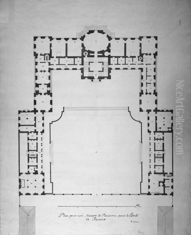 Roissy, plan av bottenvaningen Oil Painting by Nicodemus Tessin the Younger