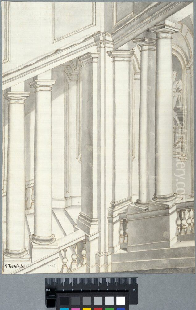 Den rektangulara trappan i Palazzo Barberini Oil Painting by Nicodemus Tessin the Younger