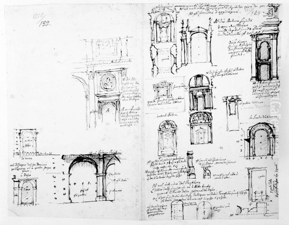 Hafte med forslag till medaljonger for utsmyckningen av Louvrens runda gard Oil Painting by Nicodemus Tessin the Younger