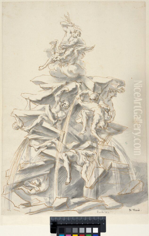 Design for a Fountain with Jupiter Striking the Giants Oil Painting by Nicodemus Tessin the Younger