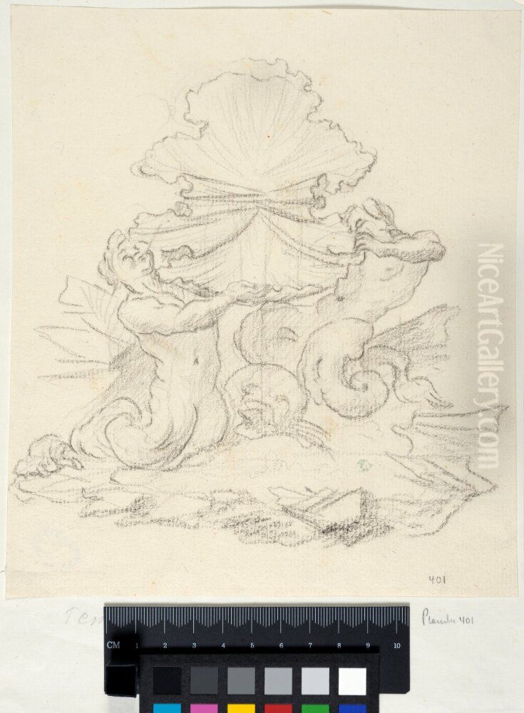 Shell-shaped Fountain Supported by Tritons Oil Painting by Nicodemus Tessin the Younger