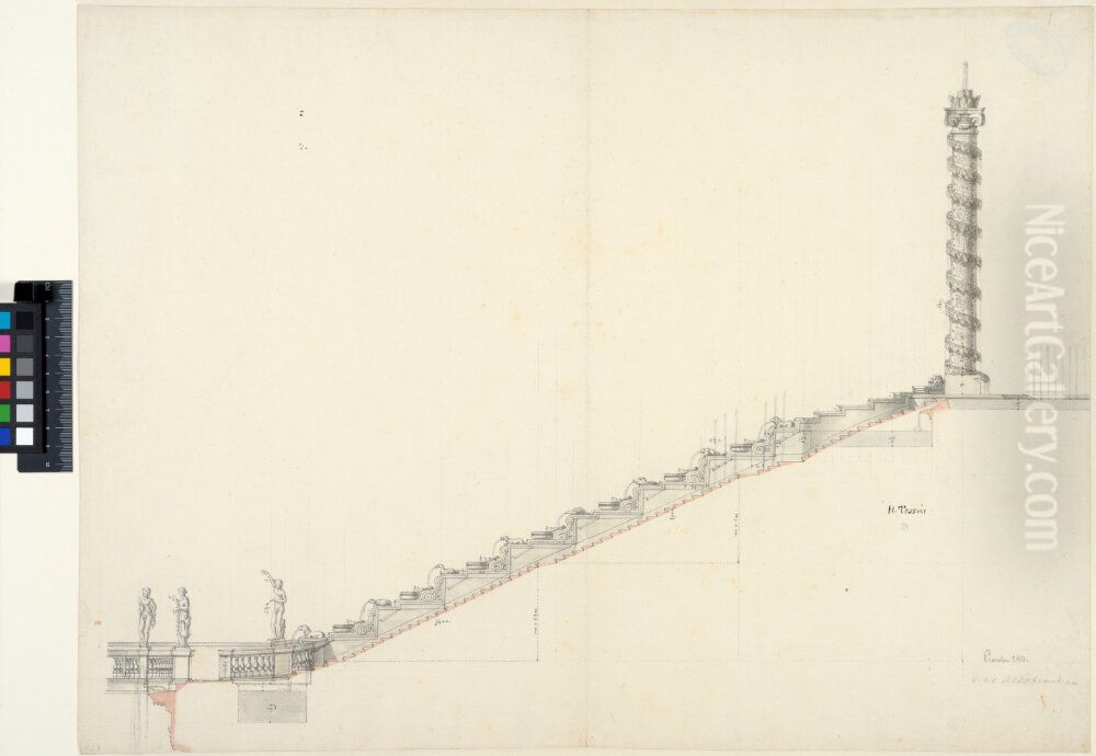 The Cascades in the Gardens of the Villa Aldobrandini, Frascati. Section Oil Painting by Nicodemus Tessin the Younger