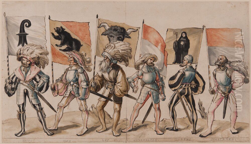 Fanbarare for sex schweiziska kantoner Oil Painting by Niklaus Manuel Deutsch