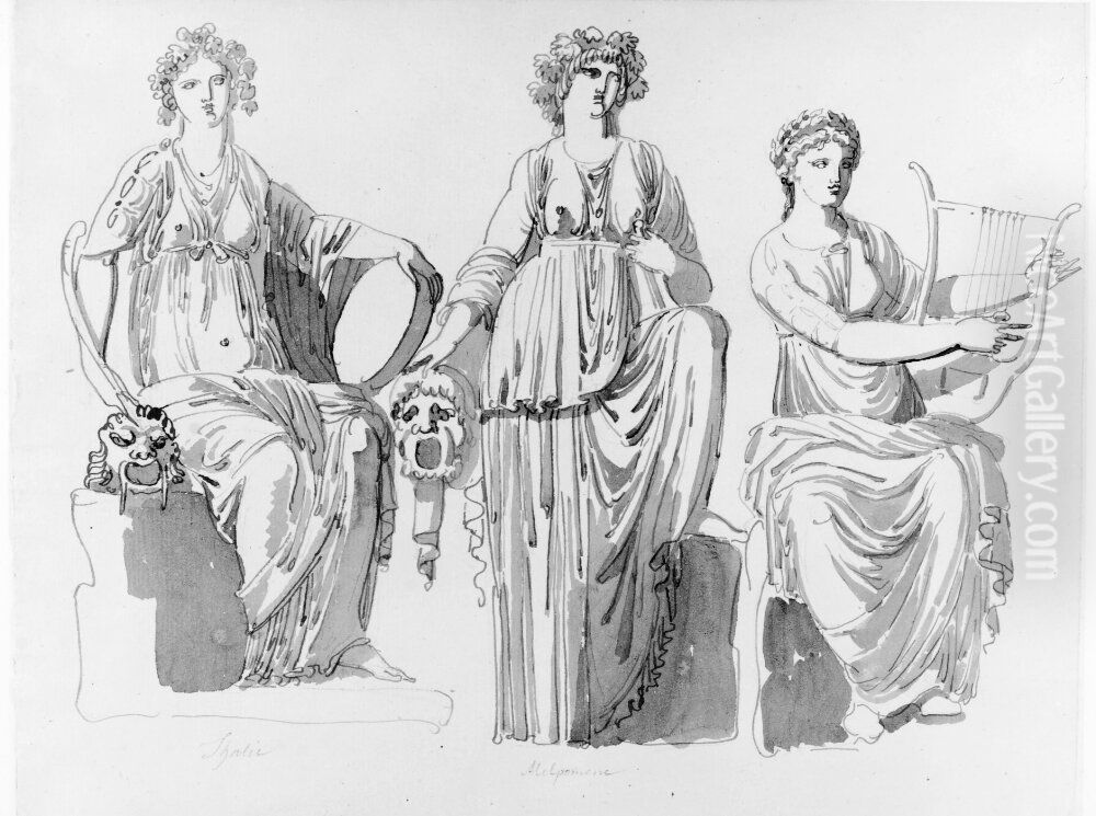 Studie av tre muser i Museo Pio-Clementino Oil Painting by Jonas Akerstrom