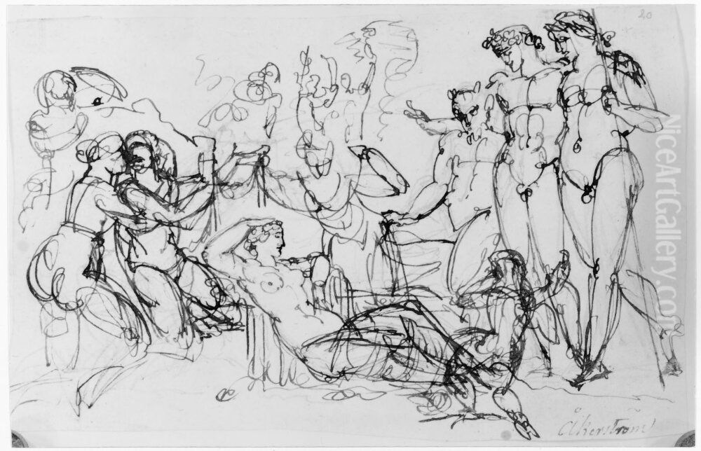 Kvinna och tva man Oil Painting by Jonas Akerstrom