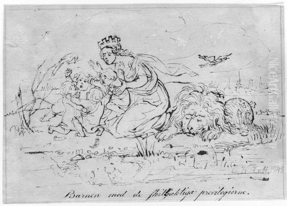 Barnen med de skiljaktiga previligierne Oil Painting by Kilian Christoffer Zoll