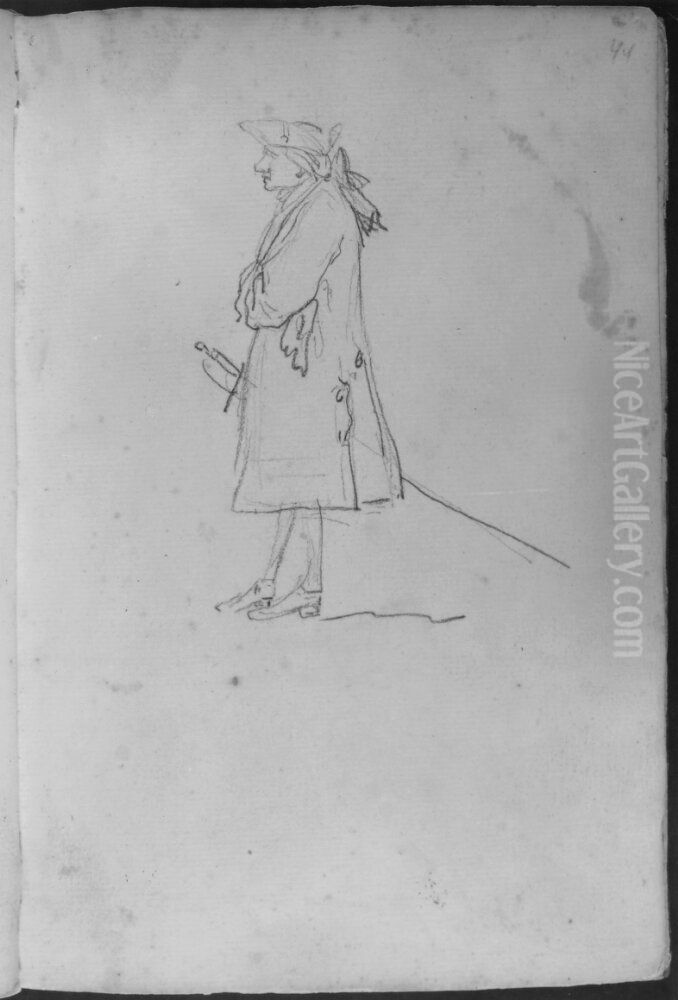 Liten man, staende vand at vanster. Ingar i skissbok om 46 blad Oil Painting by Francois-Andre Vincent