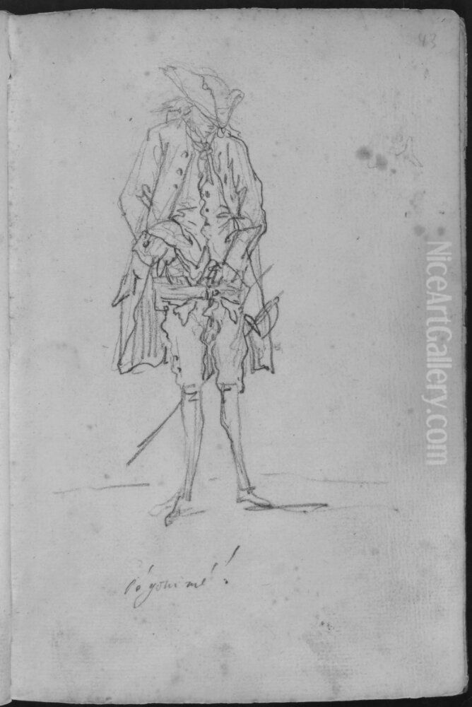 Man med nedhasade byxor, sedd framifran. Ingar i skissbok om 46 blad Oil Painting by Francois-Andre Vincent