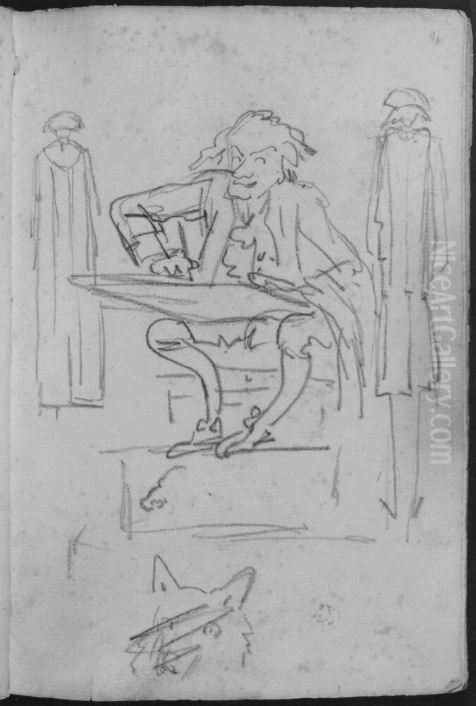 Sittande tecknare samt tva andra mansfigurer. Ingar i skissbok om 46 blad Oil Painting by Francois-Andre Vincent