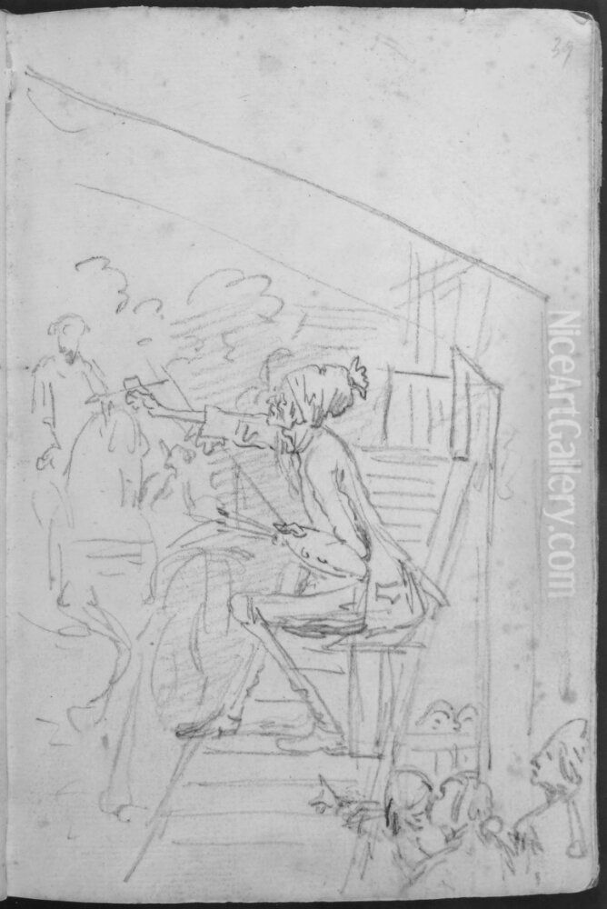 Malare, uppflugen pa en stallning. Ingar i skissbok om 46 blad Oil Painting by Francois-Andre Vincent