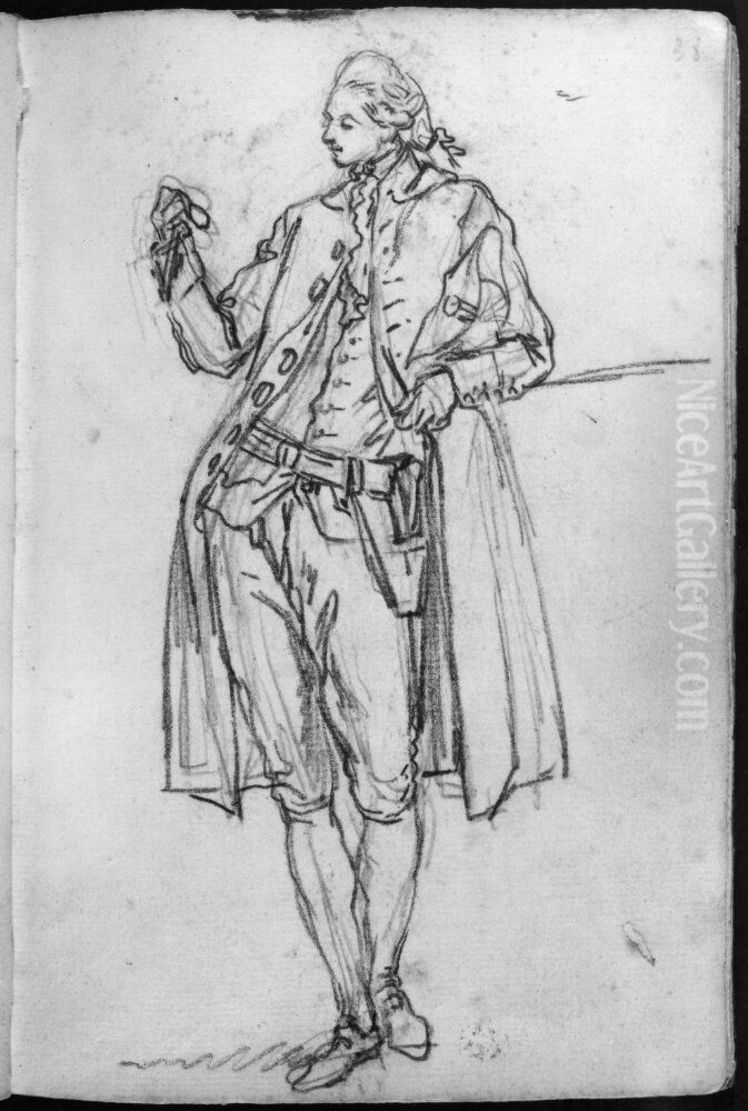 Elegant herre som betraktar sin klocka. Ingar i skissbok om 46 blad Oil Painting by Francois-Andre Vincent