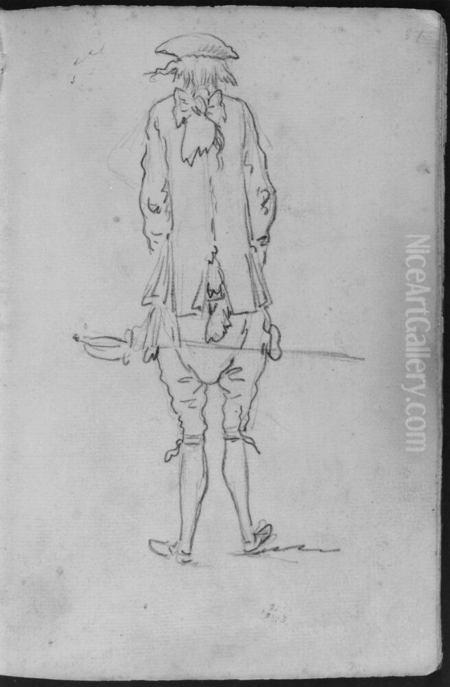 Man med nedhasade byxor, sedd bakifran. Ingar i skissbok om 46 blad Oil Painting by Francois-Andre Vincent