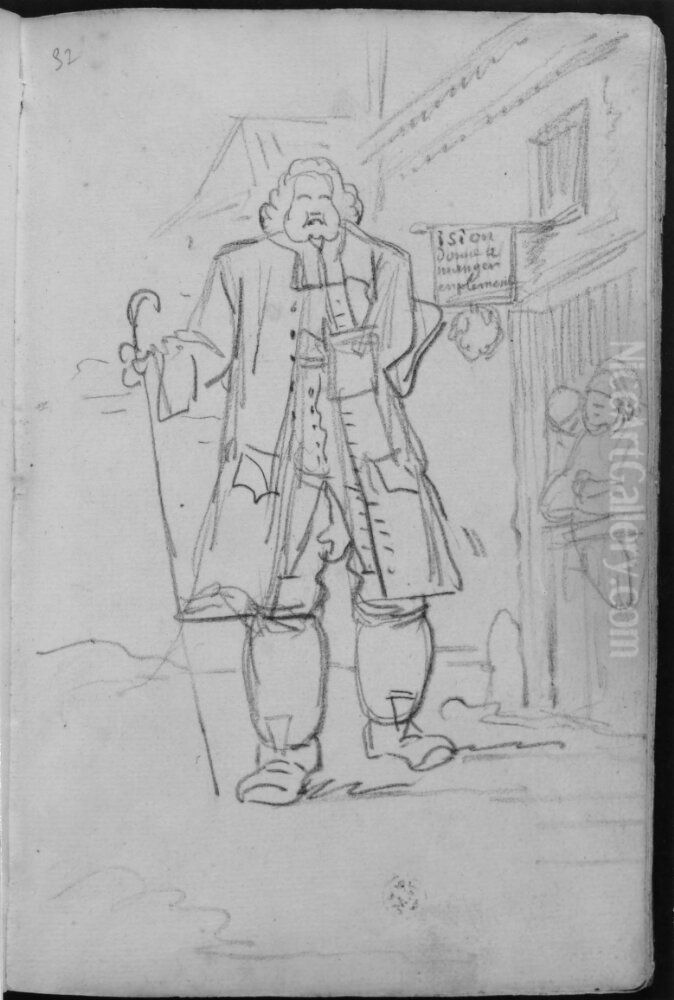 Man staende utanfor en krog. Ingar i skissbok om 46 blad Oil Painting by Francois-Andre Vincent