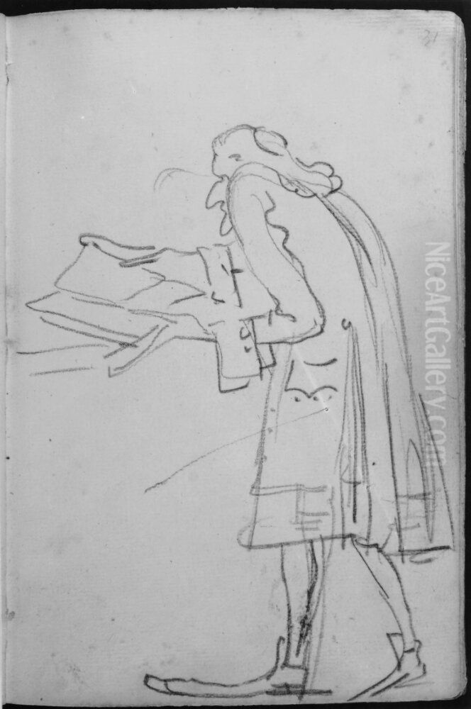 Man som bladdrar i en bok. Ingar i skissbok om 46 blad Oil Painting by Francois-Andre Vincent