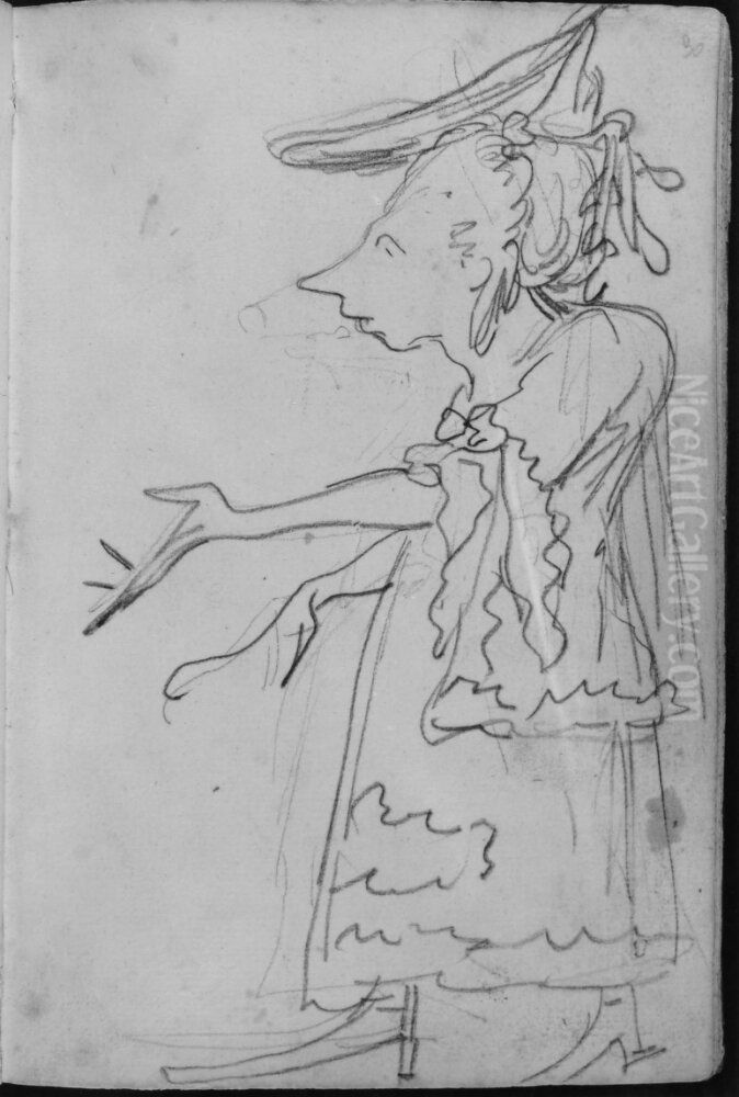 Gestikulerande kvinna med spetsigt ansikte. Ingar i skissbok om 46 blad Oil Painting by Francois-Andre Vincent