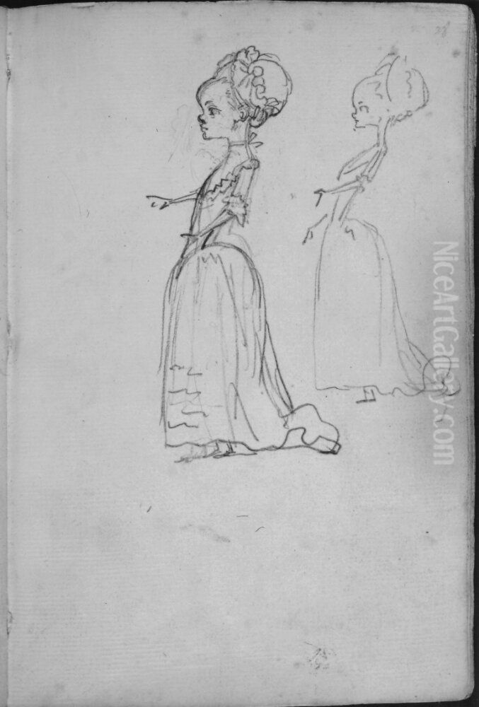 Tva kvinnofigurer. Ingar i skissbok om 46 blad Oil Painting by Francois-Andre Vincent