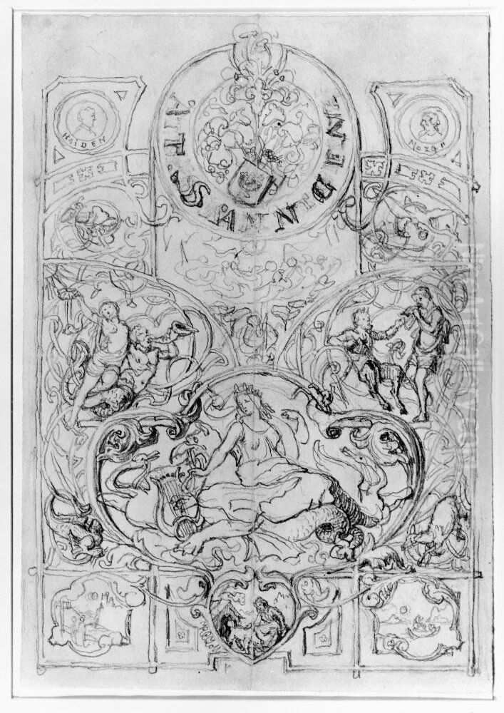 At sangen. Dekorativ komposition Oil Painting by Kilian Christoffer Zoll