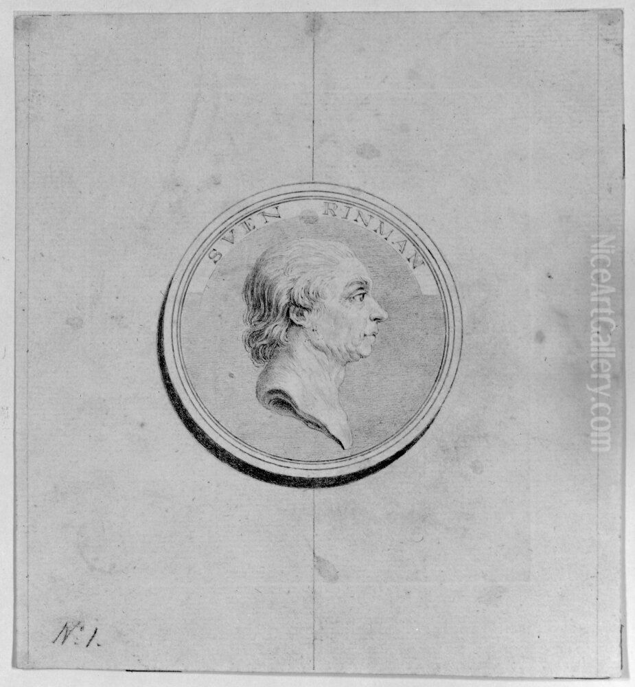 Bachanal, tva kvinnor och tre barn nakna i ett landskap. Ingar i skissbok, 11 blad Oil Painting by Kilian Christoffer Zoll