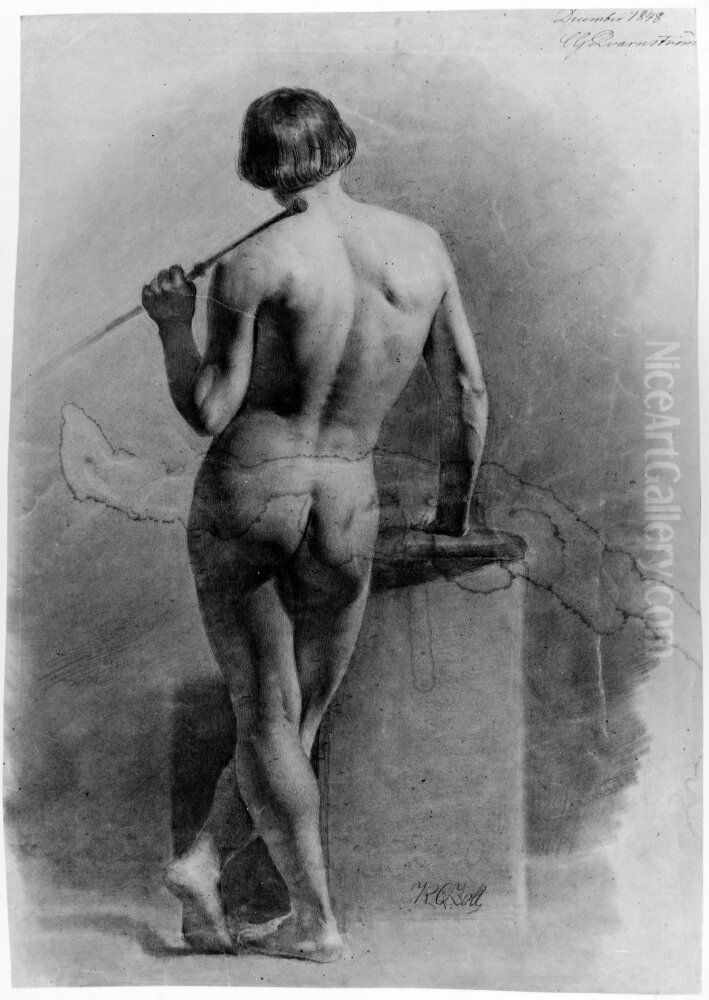 Staende manlig modell med kapp Oil Painting by Kilian Christoffer Zoll