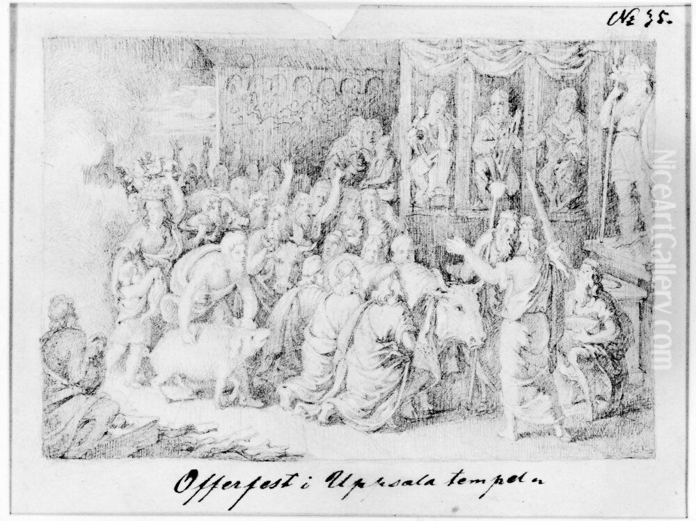 Offerfest i Uppsala tempel Oil Painting by Kilian Christoffer Zoll