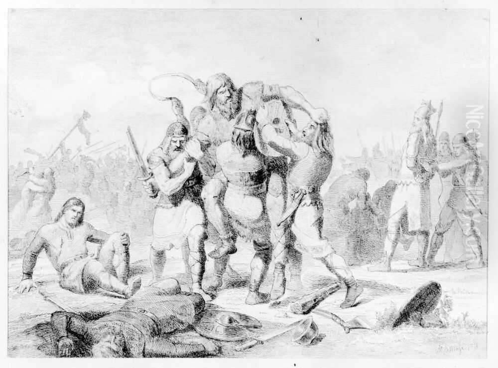 A Warrior Is Captured Oil Painting by Marten Eskil Winge