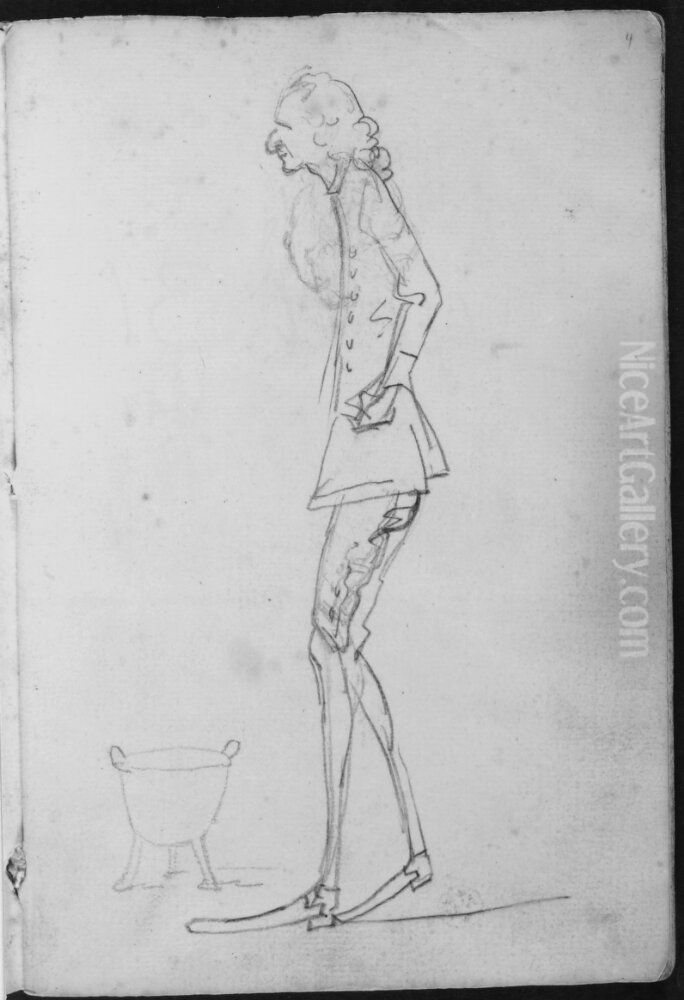 Man staende intill en trefotad gryta. Ingar i skissbok om 46 blad Oil Painting by Francois-Andre Vincent