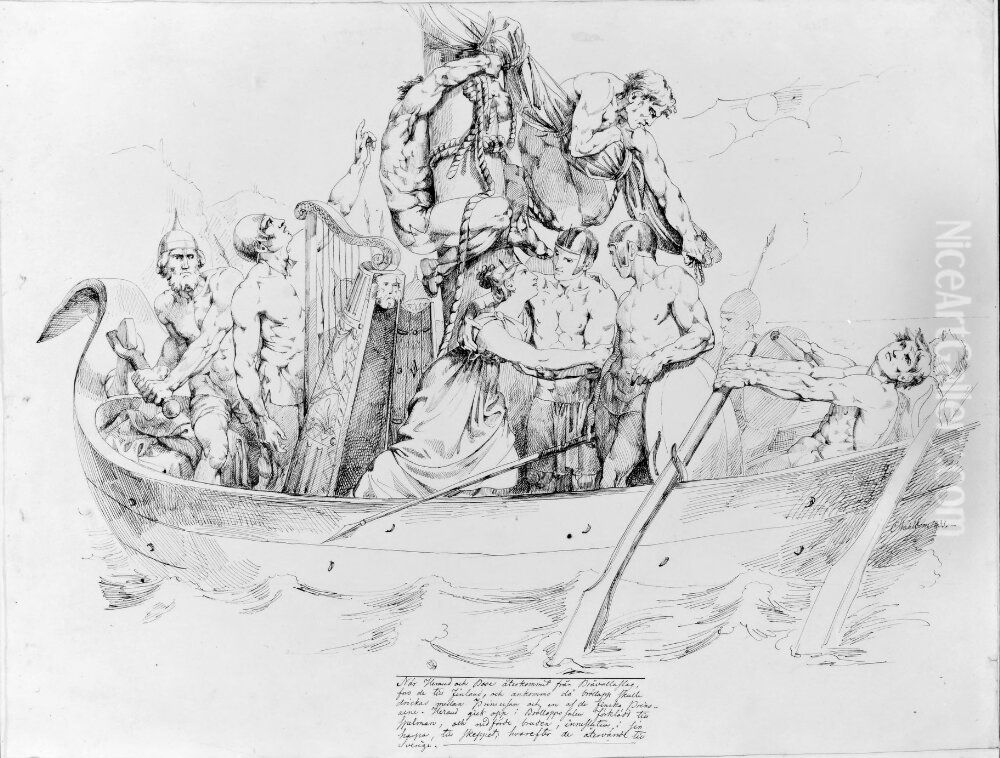 Illustration till sagan om Herand och Bose Oil Painting by Carl Wahlbom