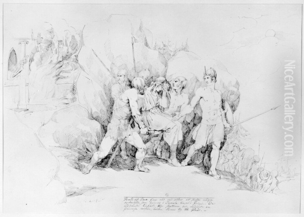 Illustration till sagan om Herand och Bose Oil Painting by Carl Wahlbom