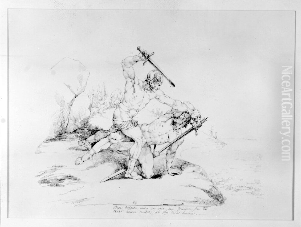 Illustration till sagan om Herand och Bose Oil Painting by Carl Wahlbom