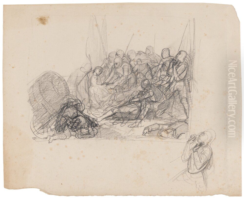 Gustav II Adolf aterfinnes dod efter slaget vid Lutzen Oil Painting by Carl Wahlbom