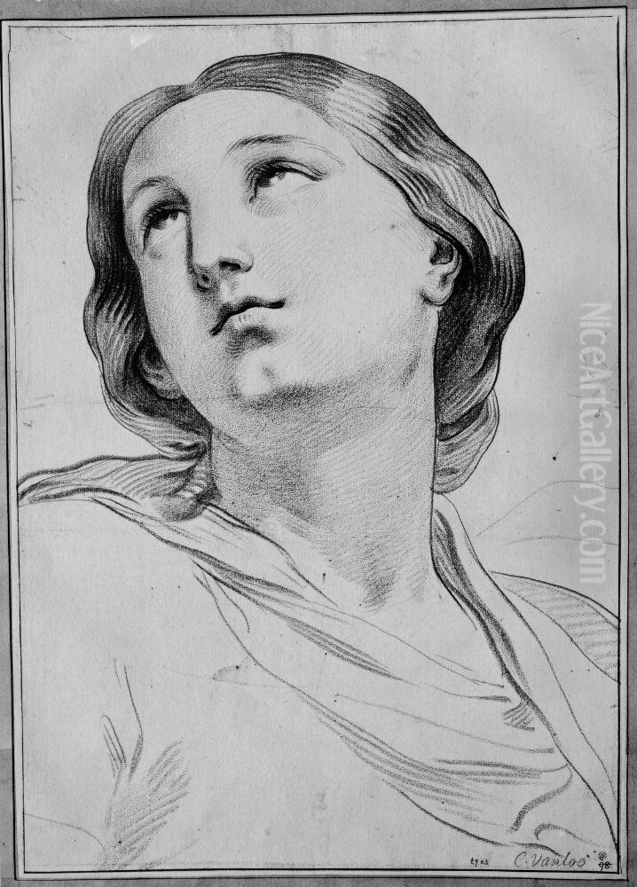 Brostbild av kvinna, fran vanster snett underifran Oil Painting by Charles-Andre van Loo