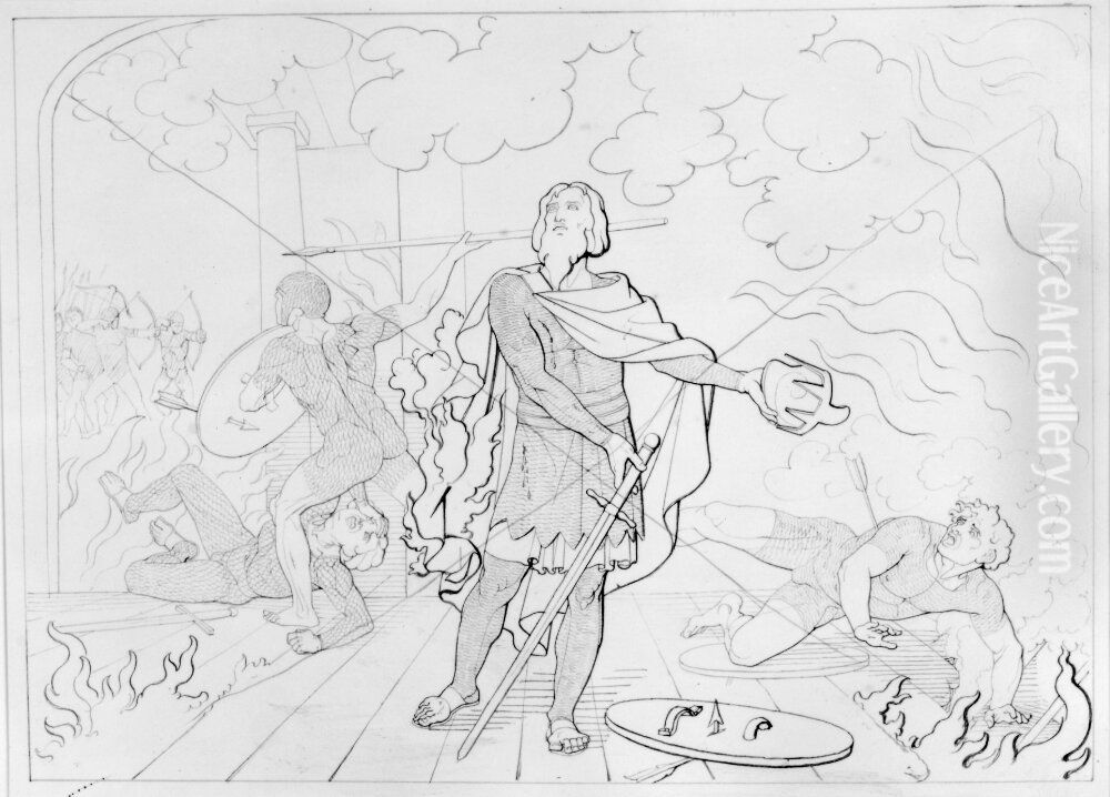 Fornnordisk kung som brannes inne Oil Painting by Carl Wahlbom