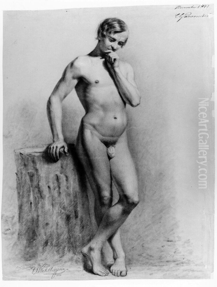 Staende manlig akt Oil Painting by Erik Wahlbergson