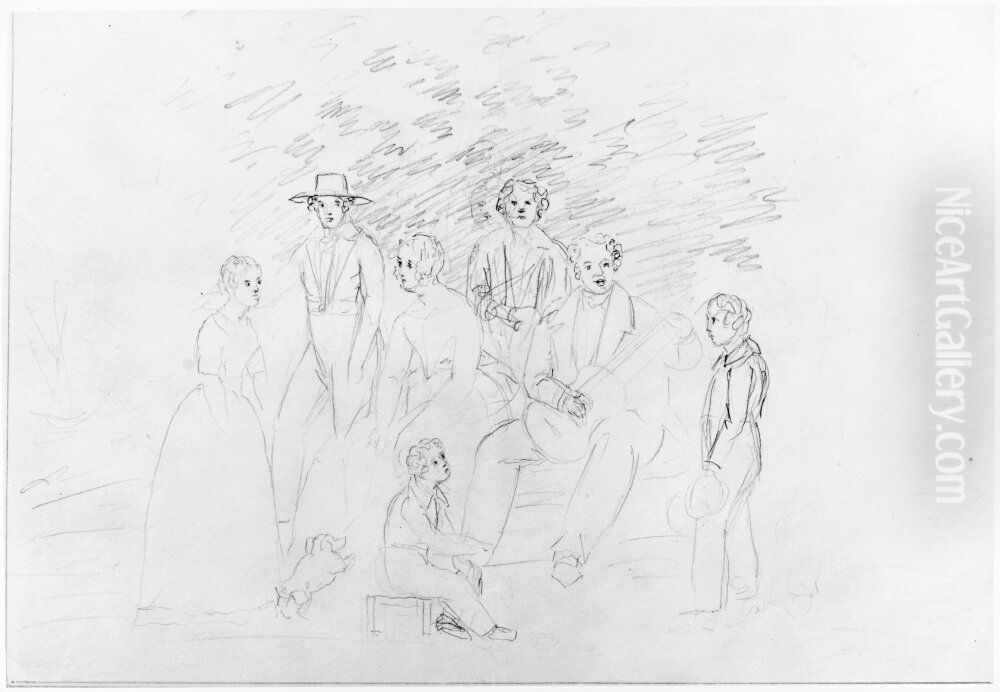 Gitarrspelare med sallskap Oil Painting by Erik Wahlbergson