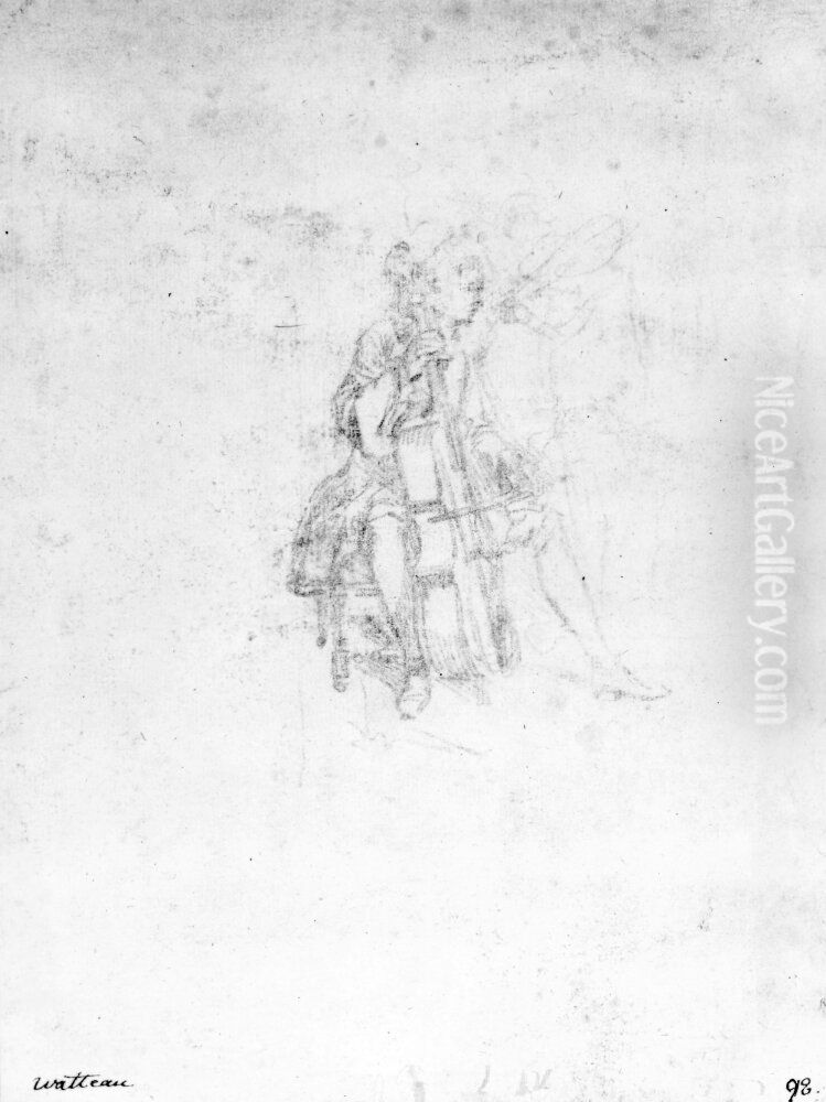 Violoncellspelare Oil Painting by Jean-Antoine Watteau