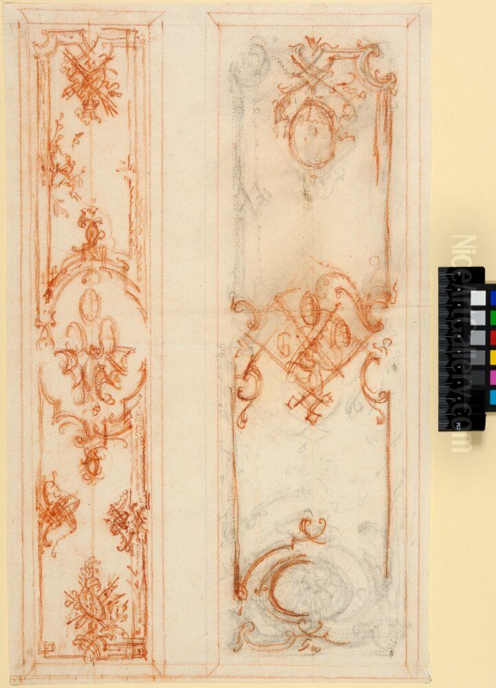 Two Drafts for Decorative Murals Oil Painting by Jean-Antoine Watteau