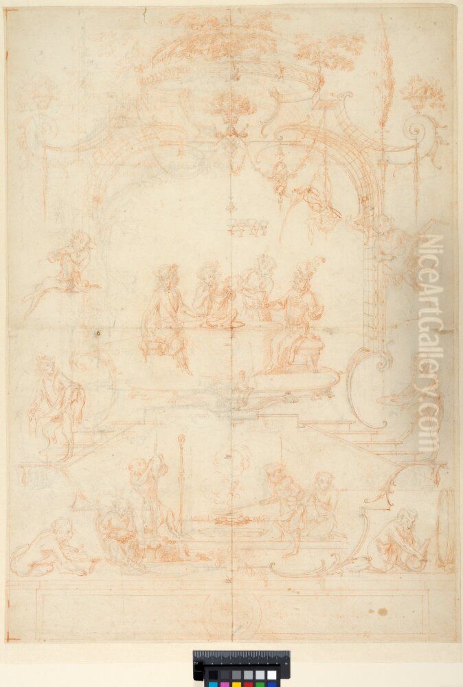 Singerie. Draft for mural decoration at Marly Oil Painting by Jean-Antoine Watteau