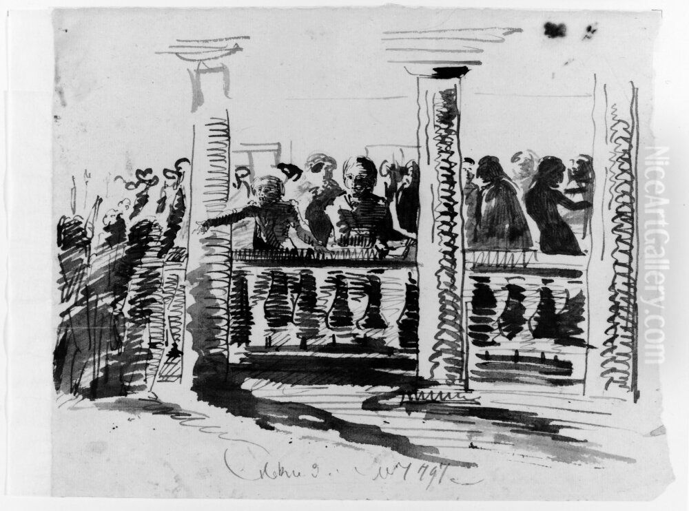 Galleriscen med manniskor Oil Painting by Johan Tornstrom