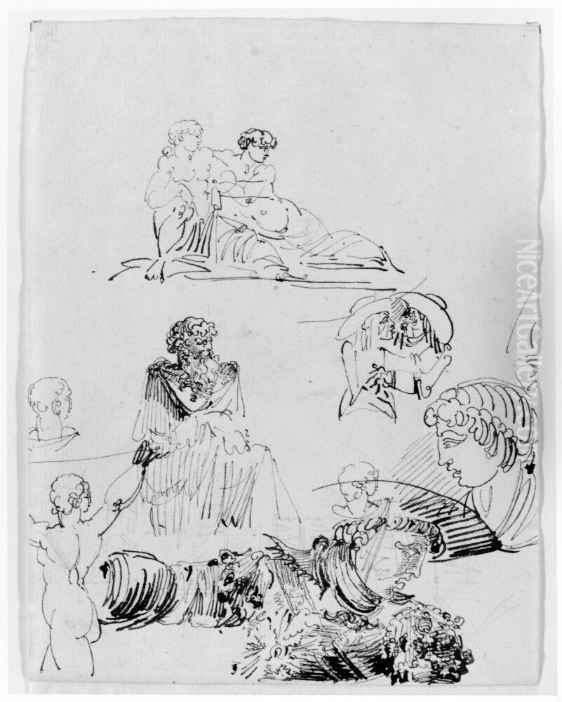 Figurstudier Oil Painting by Johan Tornstrom